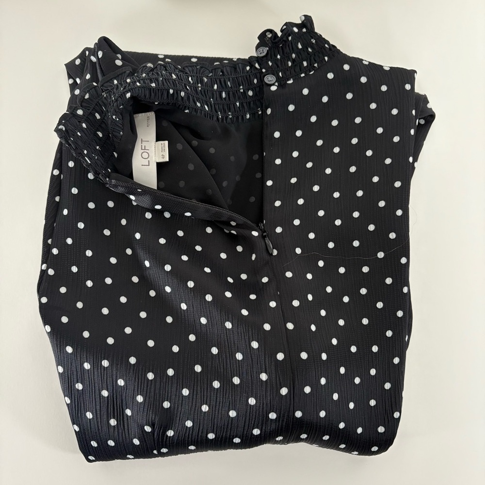 Ann Taylor LOFT Black & White Polka Dot Long Sleeve Lined Mini Dress 4P NWOT